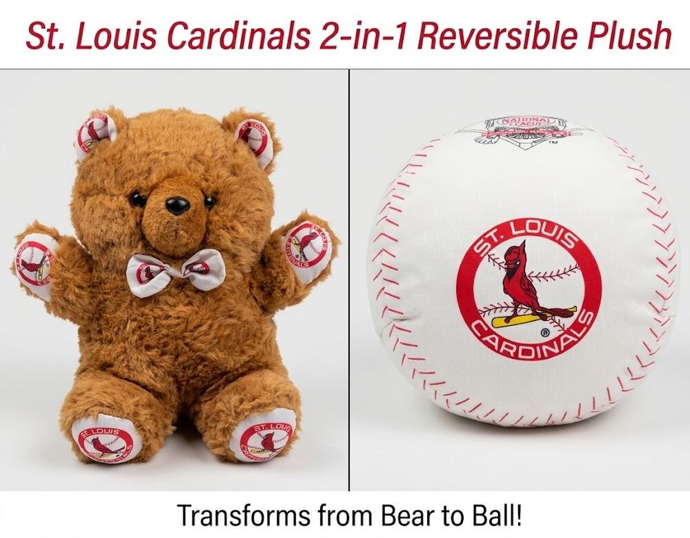 Vintage St Louis Cardinals Reversible Plush Teddy Bear Baseball MLB Soft Toy